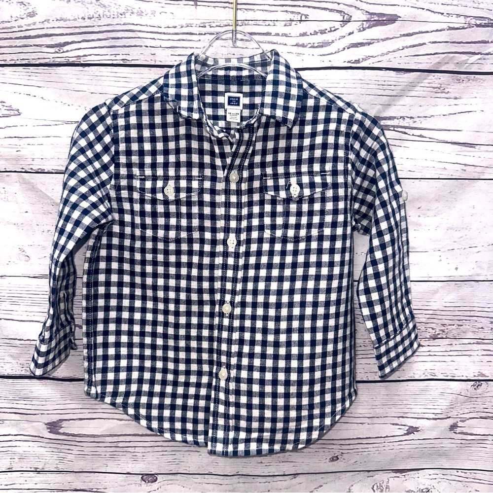 Janie & Jack Blue Gingham Linen Shirt Size 18-24 Months